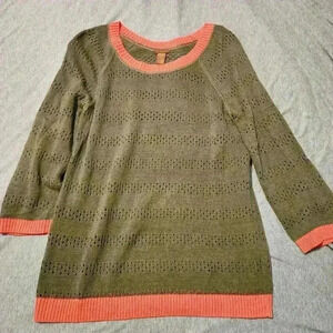 COPPER KEY KNIT SWEATERTOP OLIVE GREEN/ORANGE SIZE L